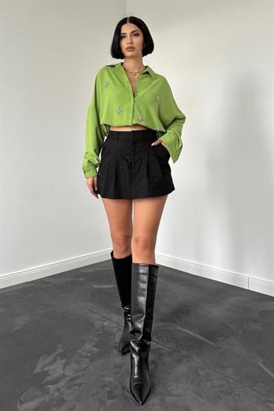 Yeşil Klasik Kalıp El İşlemeli Gömlek