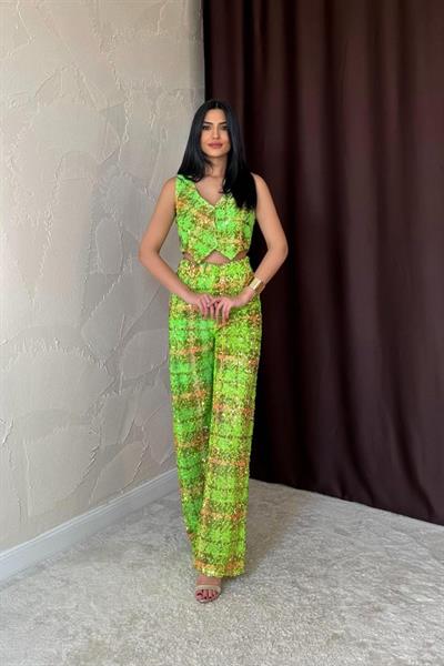 Yeşil Pullu Yelek Ve Pantolon Takım