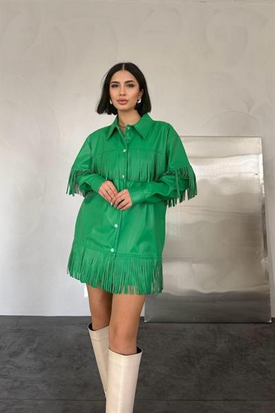 Yeşil Püsküllü Deri Gömlek