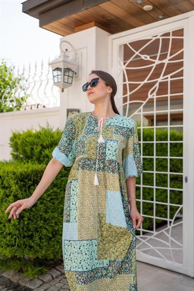 Yeşil Salaş Desenli Elbise