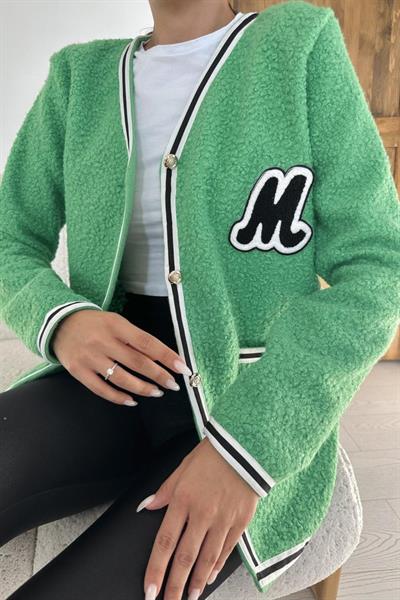 Yeşil Şeritli Bukle Hırka