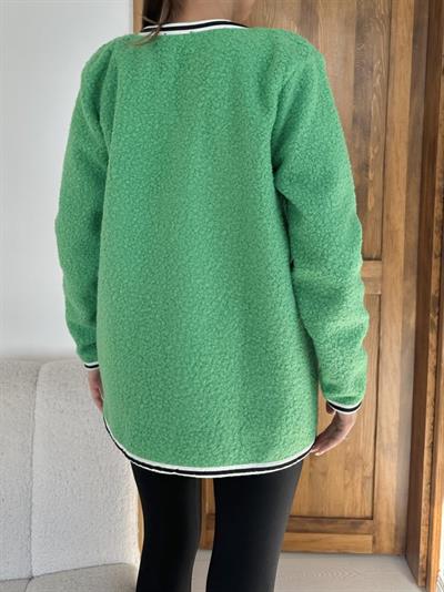 Yeşil Şeritli Bukle Hırka