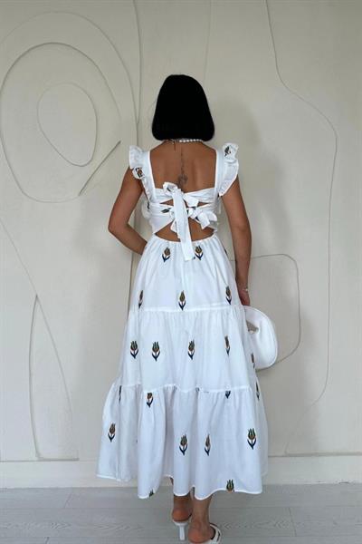 Yeşil Sıfır Kol Fırfırlı Elbise