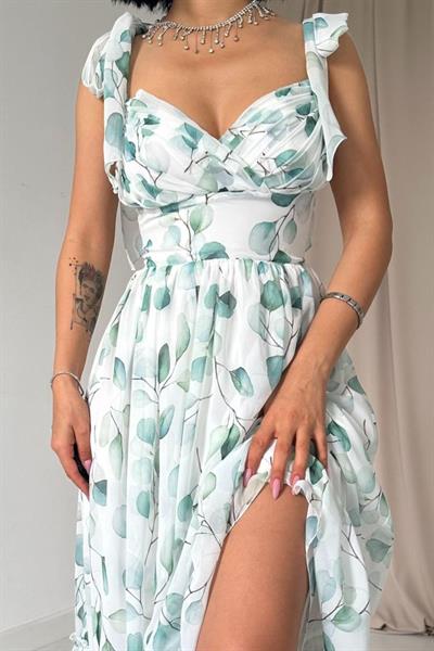 Yeşil Şifon Drapeli Elbise