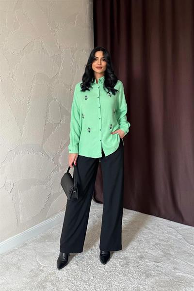 Yeşil Taş İşlemeli Gömlek