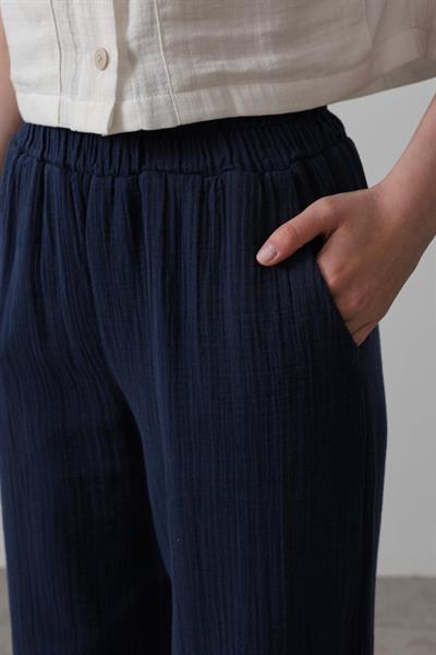 Yıkamalı Müslin Pantolon - Lacivert