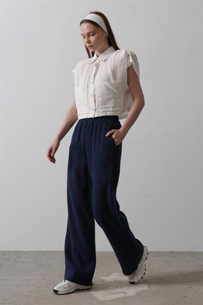 Yıkamalı Müslin Pantolon - Lacivert