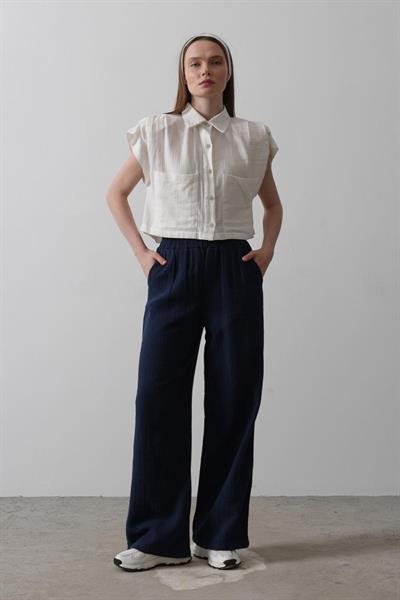 Yıkamalı Müslin Pantolon - Lacivert