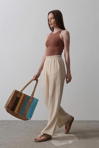 Yıkamalı Müslin Pantolon - Taş