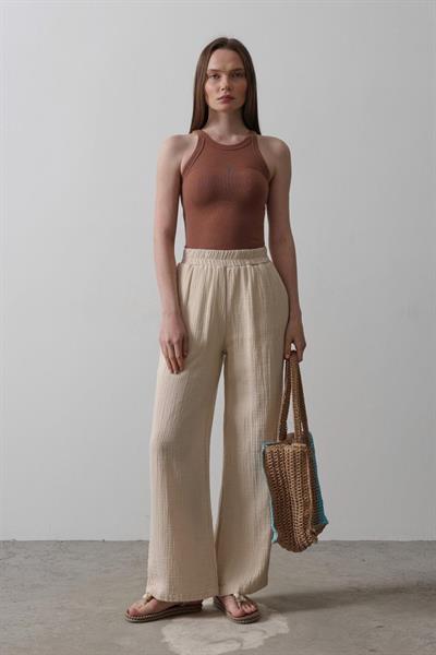 Yıkamalı Müslin Pantolon - Taş