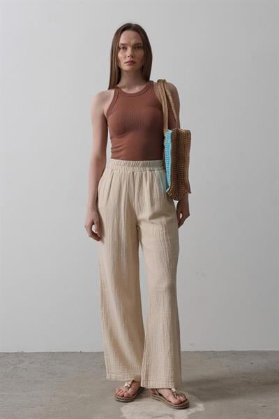 Yıkamalı Müslin Pantolon - Taş