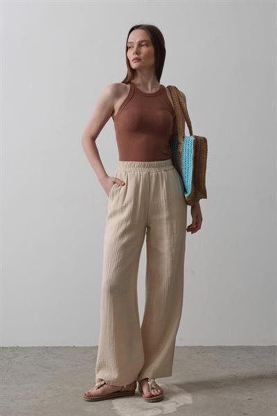 Yıkamalı Müslin Pantolon - Taş