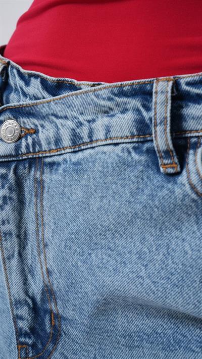 Yırtmaç Detay Denim Midi Etek