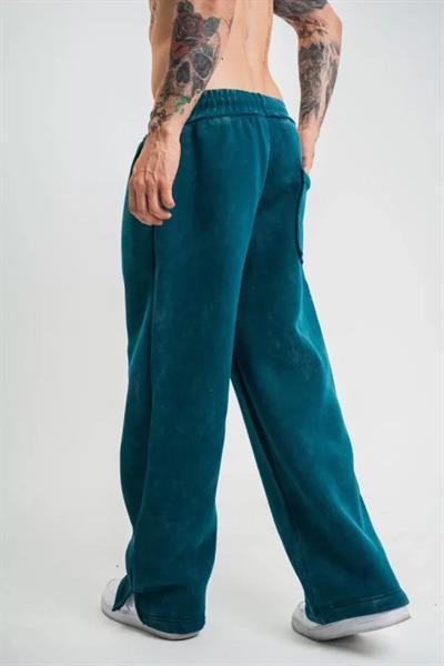 Yırtmaç Detaylı Boru Paça Baggy Eşofman Pantalon - Koyu Deniz Yeşili