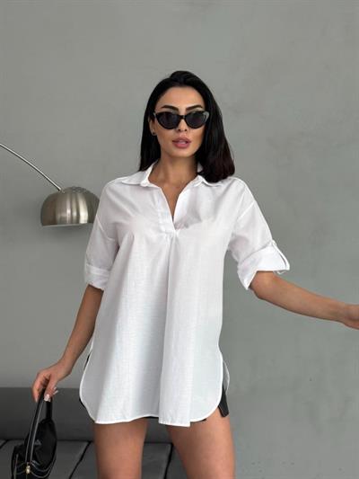 Yırtmaç Detaylı Tunik Gömlek