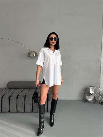 Yırtmaç Detaylı Tunik Gömlek