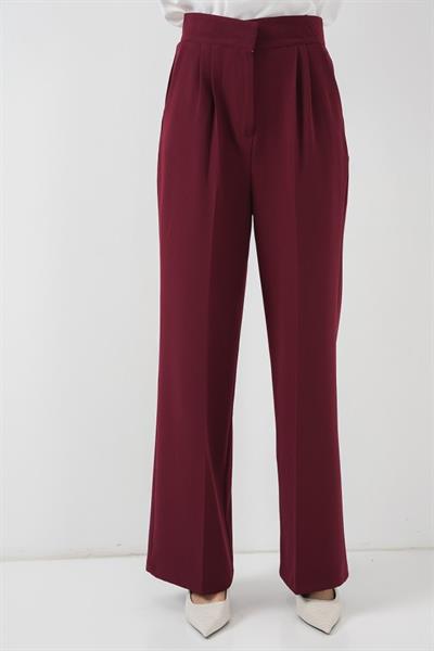 Yüksek Bel Bol Kumaş Pantolon 6697 - Bordo