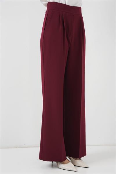 Yüksek Bel Bol Kumaş Pantolon 6697 - Bordo