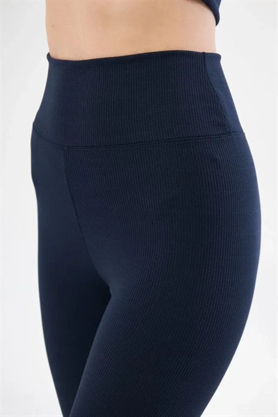 Yüksek Bel Fitilli Biker Baskılı Şort - Lacivert