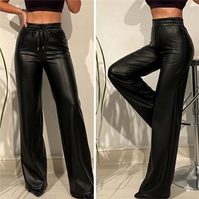Yüksek Bel Geniş Paça Içi şardonlu Deri Pantolon.