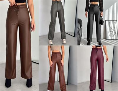Yüksek Bel Geniş Paça Içi şardonlu Deri Pantolon.
