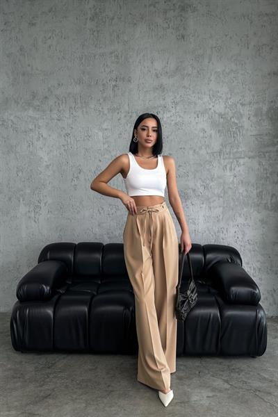 Yüksek Bel Kordon Detayli Pantolon