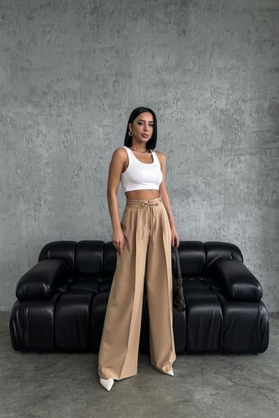 Yüksek Bel Kordon Detayli Pantolon