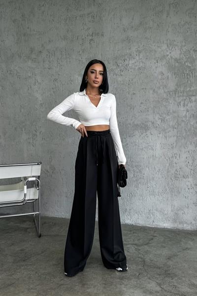 Yüksek Bel Kordon Detayli Pantolon