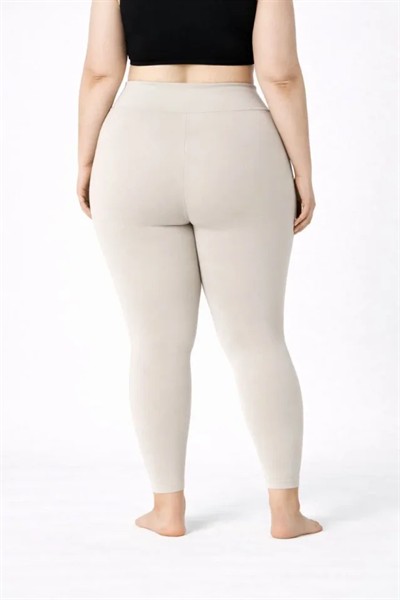 Yüksek Bel Toparlayıcı Likralı Dalgıç Spor Tayt Esnek Battal Büyük Beden - Taş