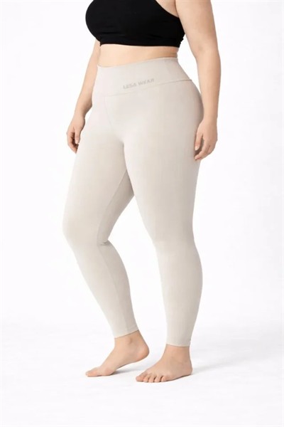 Yüksek Bel Toparlayıcı Likralı Dalgıç Spor Tayt Esnek Battal Büyük Beden - Taş