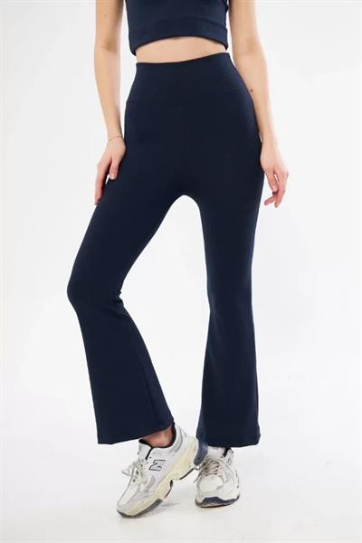 Yüksel Bel Fitilli İspanyol Paça Tayt - Lacivert