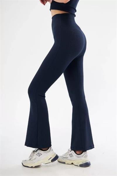 Yüksel Bel Fitilli İspanyol Paça Tayt - Lacivert