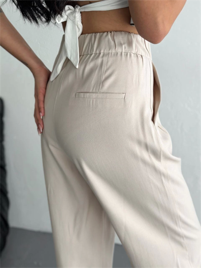 Yüksel Bel Rahat Paça Pantalon - Kırık Beyaz