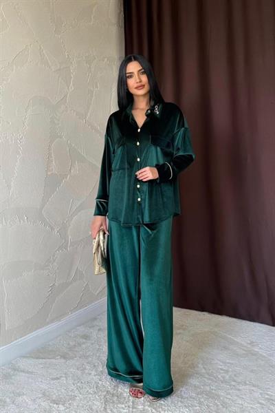 Zümrüt Kadife Biyeli Takım