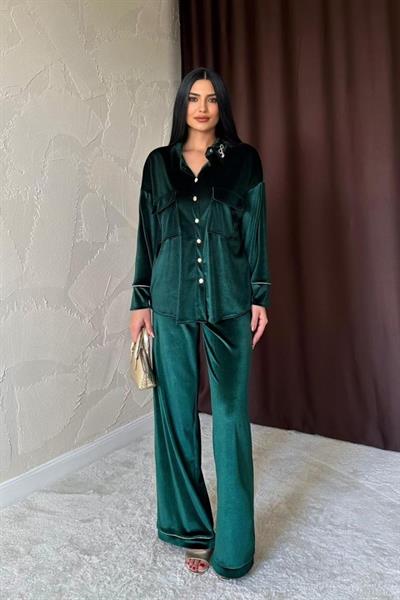 Zümrüt Kadife Biyeli Takım