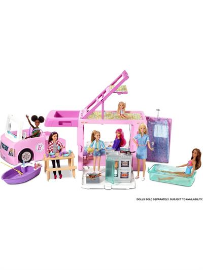 Barbie Barbienin 3 ü Bir Arada Muhteşem Karavanı ve Aksesuarları, Havuz, Kamyonet, Tekne ve 50 Aksesuarlı Araç Dahil
