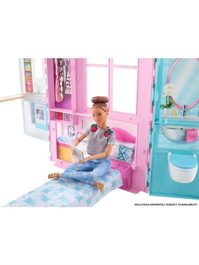 Barbie Barbie nin Taşınabilir Portatif Evi, 1 Katlı, Havuzlu Oyun Seti