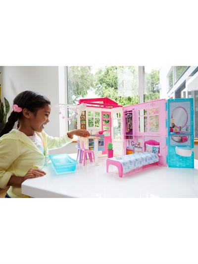 Barbie Barbie nin Taşınabilir Portatif Evi, 1 Katlı, Havuzlu Oyun Seti