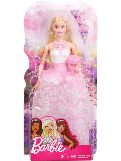 Barbie Gelin Bebek, Beyaz ve Pembe Elbiseli, Gelin Buketi ve Duvak