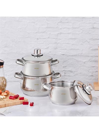 Emsan Azure İndüksiyon Tabanlı 6 Parça Çelik Tencere Seti