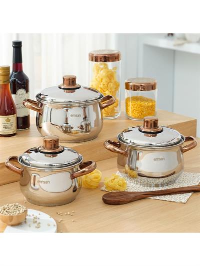 Emsan Azure İndüksiyon Tabanlı 6 Parça Titanyum Çelik Tencere Seti Rose Gold