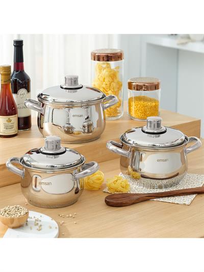 Emsan Azure İndüksiyon Tabanlı 6 Parça Çelik Tencere Seti