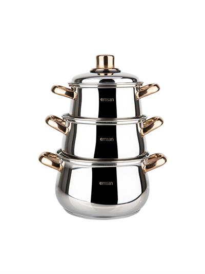 Emsan Azure İndüksiyon Tabanlı 6 Parça Titanyum Çelik Tencere Seti Rose Gold