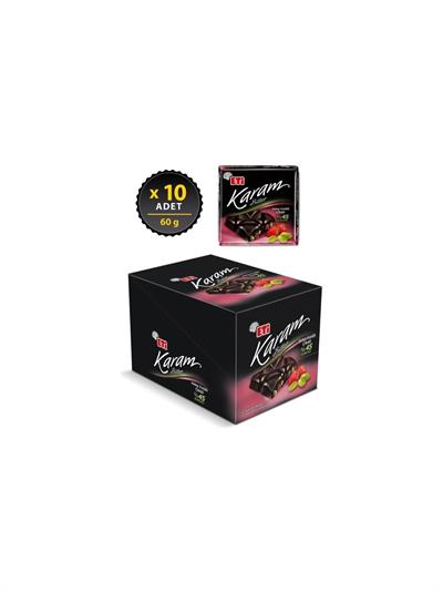 Eti Karam %45 Kakaolu Antep Fıstıklı Çilekli Çikolata 60 G x 10 Adet