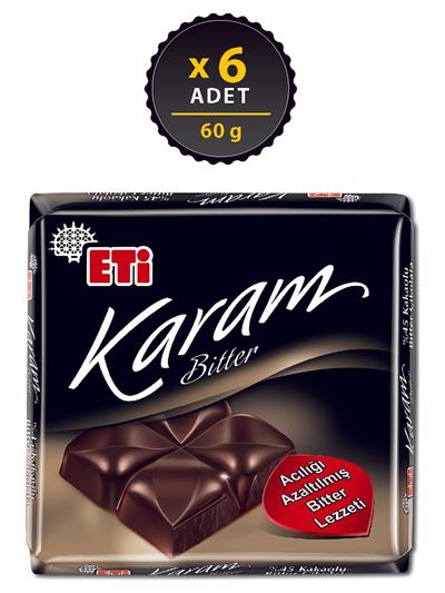 Eti Karam %45 Kakaolu Bitter Çikolata 60 g x 6 Adet
