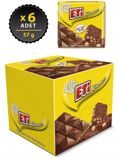 Eti Karamelli Patlaklı Sütlü Kare Çikolata 57 g x 6 Adet