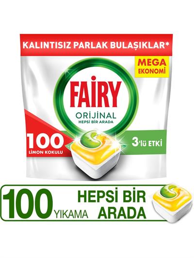 Fairy Hepsi Bir Arada 100 Yıkama Bulaşık Makinesi Deterjanı Tableti Limon Kokulu