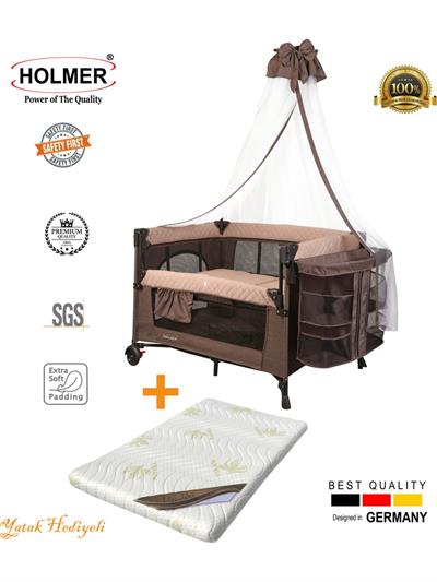 Holmer Coolstyle Cibinlikli Anne Yanı Oyun Parkı 70X110CM Kahverengi + Aloevera Yatak