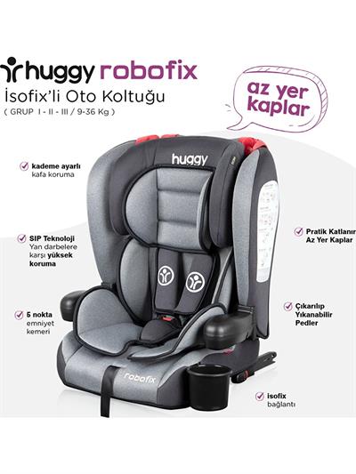 Huggy Robofix 9-36 kg Isofixli Katlanabilir Oto Koltuğu Siyah