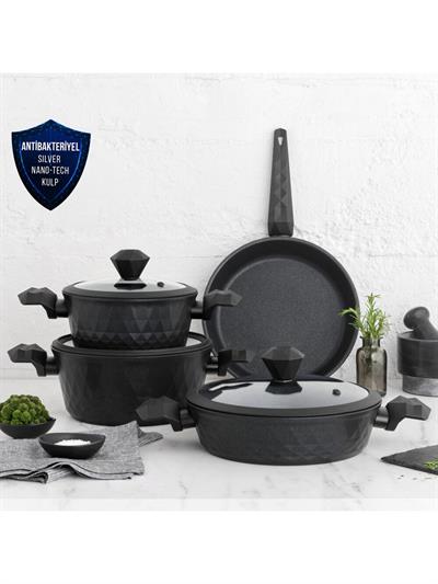 Karaca BioDiamond Antibakteriyel Kulplu İndüksiyon Tabanlı 7 Parça Tencere Seti